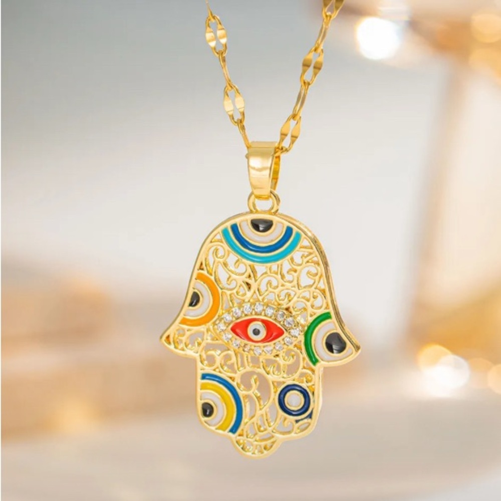 Hamsa Pendant Necklace Stainless Steel 16”+2”